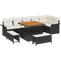 vidaXL Tuinbank Set 9 st Zwart poly rattan