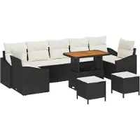 vidaXL Tuinset, 10 stuks, 9 zitplaatsen, zwart, polyrotan