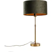 QAZQA Tafellamp brons met ovale velours kap groen 35cm - Parte