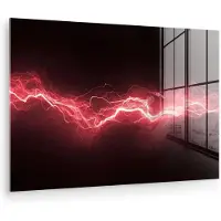 MuchoWow Glasschilderij 180x120 cm - Schilderij acrylglas - Rood - Elektriciteit - Energie - Lijn - Foto op glas - Muurdecoratie woonkamer - Wanddecoratie slaapkamer - Schilderijen