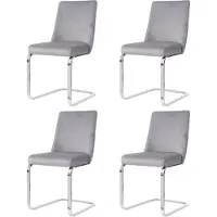 Merax Fluwelen eetkamerstoel - set van 4 - woonkamer - slaapkamer - loungestoel - diamanten rugmotief met zilverkleurige metalen steunpoten - grijs