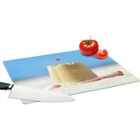 KitchenYeah Glazen Snijplank - 39x28 - Zandkasteel - Strand - Schelpen - Zomer - Snijplanken Glas