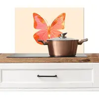 KitchenYeah Spatscherm keuken 70x50 cm - Kookplaat achterwand Vlinder - Minimalistisch - Roze - Muurbeschermer - Spatwand fornuis - Hoogwaardig aluminium