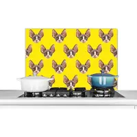 KitchenYeah Spatscherm keuken 80x55 cm - Kookplaat achterwand Huisdier - Patronen - Geel - Muurbeschermer - Spatwand fornuis - Hoogwaardig aluminium