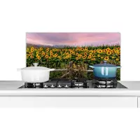 KitchenYeah Spatscherm keuken 90x45 cm - Kookplaat achterwand Zonnebloem - Bloemen - Planten - Muurbeschermer - Spatwand fornuis - Hoogwaardig aluminium