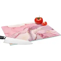 KitchenYeah Glazen Snijplank - 39x28 - Goud - Marmer - Roze - Snijplanken Glas