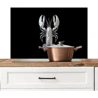 KitchenYeah Spatscherm keuken 90x60 cm - Kookplaat achterwand Kreeft - Zilver - Metallic - Luxe - Muurbeschermer - Spatwand fornuis - Hoogwaardig aluminium