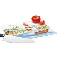 KitchenYeah Glazen Snijplank - 28x20 - Strand - Dieren - Kinderen - Vuurtoren - Jongens - Snijplanken Glas