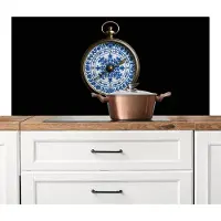 KitchenYeah Spatscherm keuken 120x60 cm - Kookplaat achterwand Kompas - Delfts blauw - Zwart - Muurbeschermer - Spatwand fornuis - Hoogwaardig aluminium