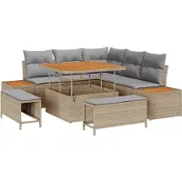 vidaXL Tuinbank Set 8 st 7-Aantal zitplaatsen Beige Poly rattan