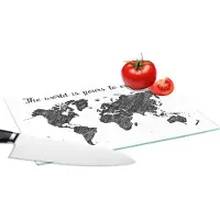 KitchenYeah Glazen Snijplank - 28x20 - Wereldkaart - Reizen - Schets - Snijplanken Glas