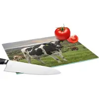 KitchenYeah Glazen Snijplank - 28x20 - Koe - Berg - Gras - Dieren - Snijplanken Glas