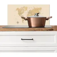 KitchenYeah Spatscherm keuken 60x30 cm - Kookplaat achterwand Wereldkaart - Realistisch - Beige - Muurbeschermer - Spatwand fornuis - Hoogwaardig aluminium