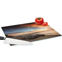 KitchenYeah Glazen Snijplank - 39x28 - Strand - Stenen - Avond - Lucht - Natuur - Snijplanken Glas