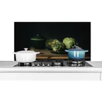 KitchenYeah Spatscherm keuken 100x50 cm - Kookplaat achterwand Stilleven - Bord - Artisjok - Kunst - Schilderij - Muurbeschermer - Spatwand fornuis - Hoogwaardig aluminium