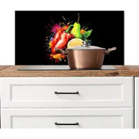 KitchenYeah Spatscherm keuken 90x45 cm - Kookplaat achterwand Paprika - Peer - Citroen - Graffiti - Verf - Abstract - Muurbeschermer - Spatwand fornuis - Hoogwaardig aluminium