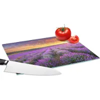 KitchenYeah Glazen Snijplank - 28x20 - Lavendel - Wolken - Lente - Snijplanken Glas