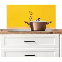 KitchenYeah Spatscherm keuken 80x40 cm - Kookplaat achterwand Zand - Plant - Geel - Minimalitisch - Muurbeschermer - Spatwand fornuis - Hoogwaardig aluminium
