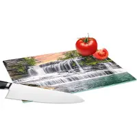KitchenYeah Glazen Snijplank - 28x20 - Waterval - Water - Stenen - Planten - Natuur - Snijplanken Glas