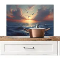 KitchenYeah Spatscherm keuken 90x60 cm - Kookplaat achterwand Meeuwen - Zonsondergang - Zee - Wolken - Muurbeschermer - Spatwand fornuis - Hoogwaardig aluminium