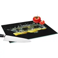 KitchenYeah Glazen Snijplank - 39x28 - Citroen - Fruit - Geel - Stilleven - Water - Snijplanken Glas - Keuken decoratie aanrecht