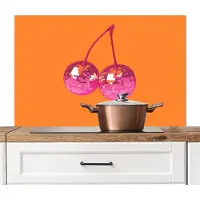 KitchenYeah Spatscherm keuken 100x65 cm - Kookplaat achterwand Discoballen - Kers - Spiegels - Roze - Muurbeschermer - Spatwand fornuis - Hoogwaardig aluminium