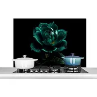 KitchenYeah Spatscherm keuken 100x65 cm - Kookplaat achterwand Bloemen - Rozen - Blauw - Portret - Zwart - Muurbeschermer - Spatwand fornuis - Hoogwaardig aluminium