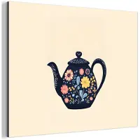 MuchoWow Aluminium schilderij 160x120 cm - Wanddecoratie metaal - Theepot - Kleurrijk - Bloemen - Metalen muurdecoratie woonkamer - Decoratie industrieel - Foto op dibond - Industriële accessoires slaapkamer