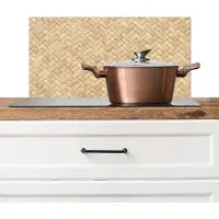 KitchenYeah Spatscherm keuken 60x30 cm - Kookplaat achterwand Patroon - Beige - Rotan print - Muurbeschermer - Spatwand fornuis - Hoogwaardig aluminium