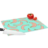 KitchenYeah Glazen Snijplank - 39x28 - Roze - Banaan - Fruit - Patronen - Snijplanken Glas