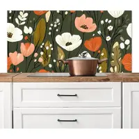 KitchenYeah Spatscherm keuken 120x60 cm - Kookplaat achterwand Bloemen - Illustratie - Groen - Muurbeschermer - Spatwand fornuis - Hoogwaardig aluminium