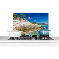 KitchenYeah Spatscherm keuken 60x40 cm - Kookplaat achterwand Zee - Klif - Zomer - Tropisch - Muurbeschermer - Spatwand fornuis - Hoogwaardig aluminium