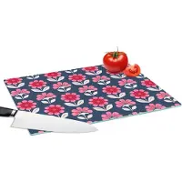 KitchenYeah Glazen Snijplank - 39x28 - Bloemen - Patroon - Rood - Snijplanken Glas