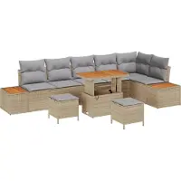 vidaXL Tuinbank Set 9 st 8-Aantal zitplaatsen Beige Poly rattan