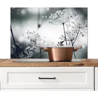 KitchenYeah Spatscherm keuken 80x55 cm - Kookplaat achterwand natuur - Bloemen zwart wit - Muurbeschermer hittebestendig - Spatwand fornuis - Hoogwaardig aluminium - Aanrecht bescherming