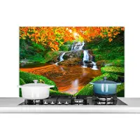 KitchenYeah Spatscherm keuken 100x65 cm - Kookplaat achterwand Natuur - Waterval - Stenen - Mos - Bladeren - Groen - Muurbeschermer - Spatwand fornuis - Hoogwaardig aluminium