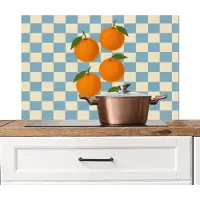 KitchenYeah Spatscherm keuken 90x60 cm - Kookplaat achterwand Sinaasappels - Blaadjes - Geblokt - Blauw - Muurbeschermer - Spatwand fornuis - Hoogwaardig aluminium