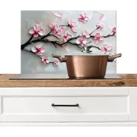 KitchenYeah Spatscherm keuken 70x50 cm - Kookplaat achterwand Bloesem - Kunstzinnig - Roze - Sakura - Muurbeschermer - Spatwand fornuis - Hoogwaardig aluminium