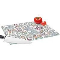 KitchenYeah Glazen Snijplank - 39x28 - Konijn - Bloemen - regenboog - Kinderen - Design - Snijplanken Glas