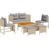 vidaXL Tuinbank Set met kussen 6 pcs Beige en Lichtgrijs poly rattan