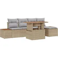 vidaXL Tuinbank Set 6 st Beige Poly rattan