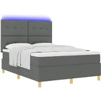 vidaXL LED Box Spring Bed met hoofdeinde Donkergrijs 160 x 200 cm Stof
