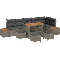 vidaXL Tuinbank Set 10 st 9-Aantal zitplaatsen Grijs Poly rattan
