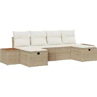 vidaXL Tuinbank Set 6 st Beige poly rattan
