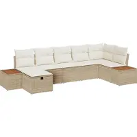 vidaXL Tuinbank Set met kussen 7 pcs Beige Poly rattan