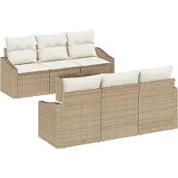 vidaXL Bankset, 7 stuks, beige en crème, van polyrotan