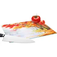 KitchenYeah Glazen Snijplank - 28x20 - Schilderij - Herfst - Bomen - Water - Olieverf - Snijplanken Glas