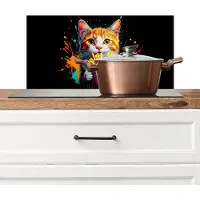 KitchenYeah Spatscherm keuken 70x30 cm - Kookplaat achterwand Kat - Eten - Patat - Graffiti - Abstract - Muurbeschermer - Spatwand fornuis - Hoogwaardig aluminium