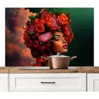 KitchenYeah Spatscherm keuken 120x80 cm - Kookplaat achterwand Vrouw - Drankenfruit - Rozen - Muurbeschermer - Spatwand fornuis - Hoogwaardig aluminium