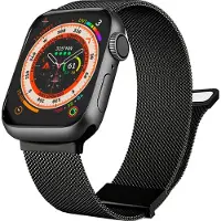 Mobigear Milanese Watch bandje geschikt voor Apple Watch Bandje Magneetsluiting | Luxury Loop - 49/46/45/44 mm - Zwart